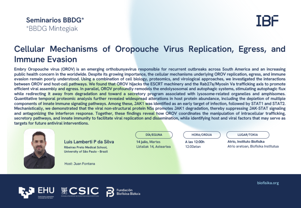BBDG Seminar: “Cellular Mechanisms of Oropouche Virus Replication, Egress, and Immune Evasion”